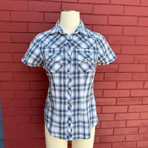 Harley Davidson Women's XS Plaid Western‎ Shirt Short Sleeve Embroidered Studded
